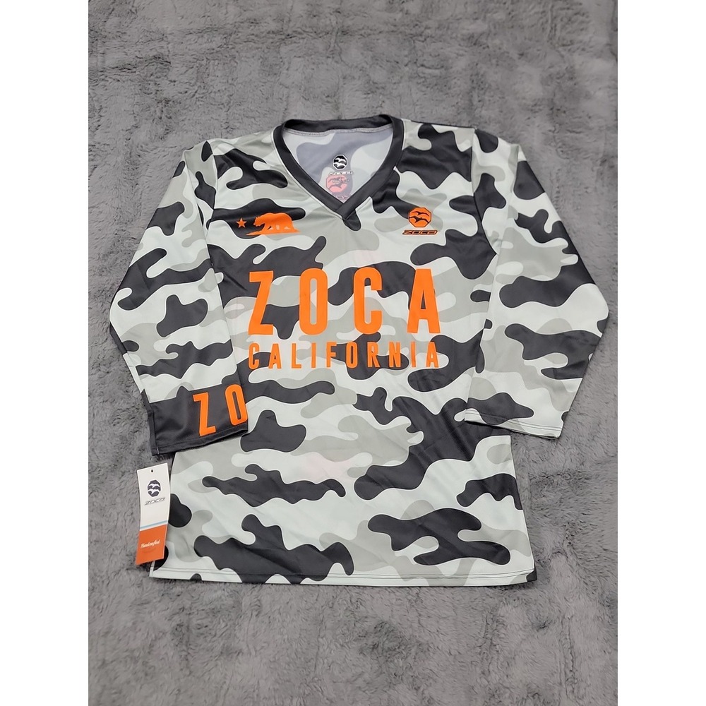 Zoca Shirt Womens Large Gray 3/4 Sleeve V Neck California Camo MTB Jersey